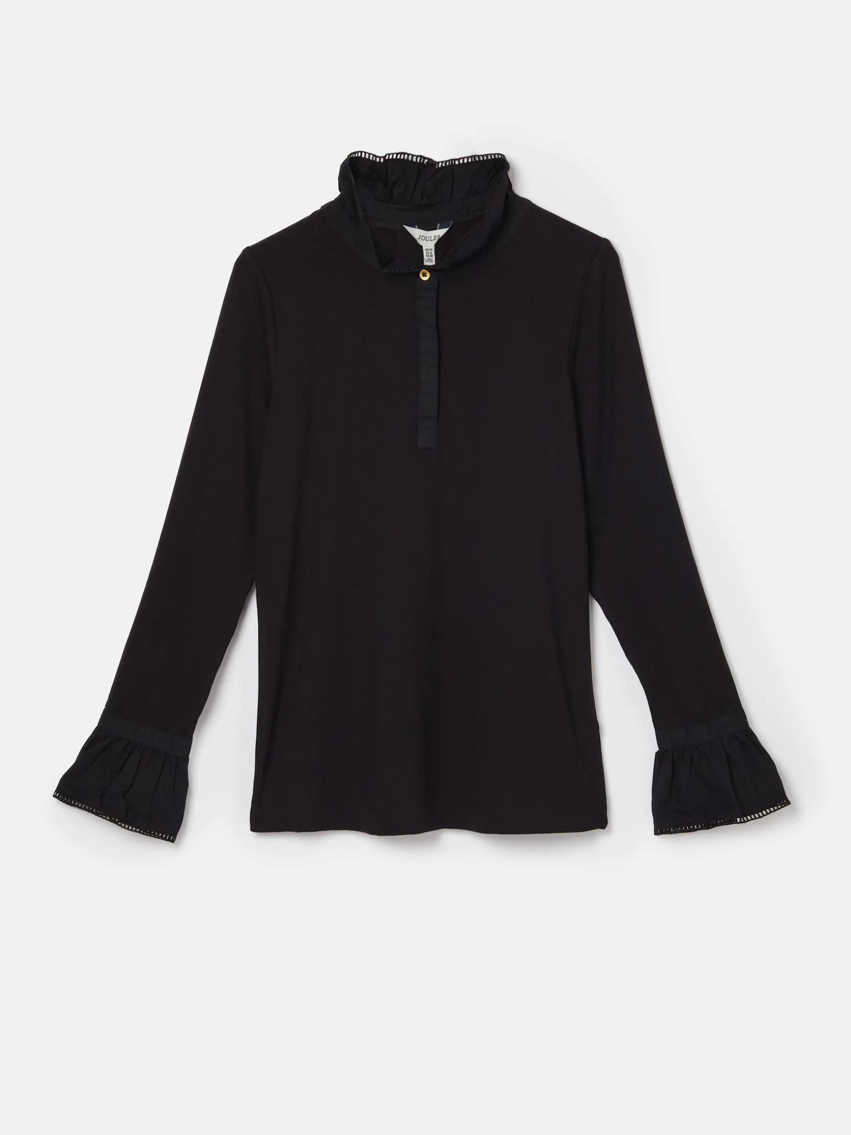 Kate Black Long Sleeve Frilled Neck Top