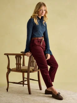 Kate Navy Sparkle Long Sleeve Frilled Neck Top