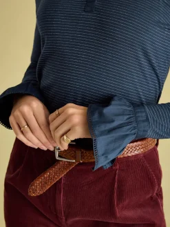 Kate Navy Sparkle Long Sleeve Frilled Neck Top