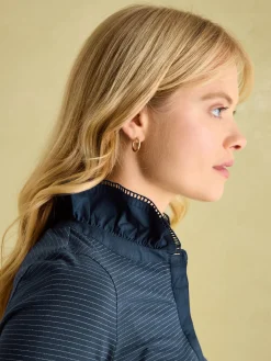 Kate Navy Sparkle Long Sleeve Frilled Neck Top