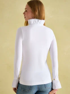 Kate White Long Sleeve Frilled Neck Top