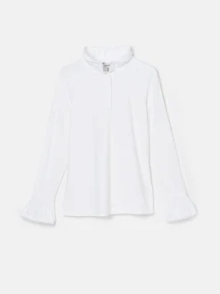Kate White Long Sleeve Frilled Neck Top