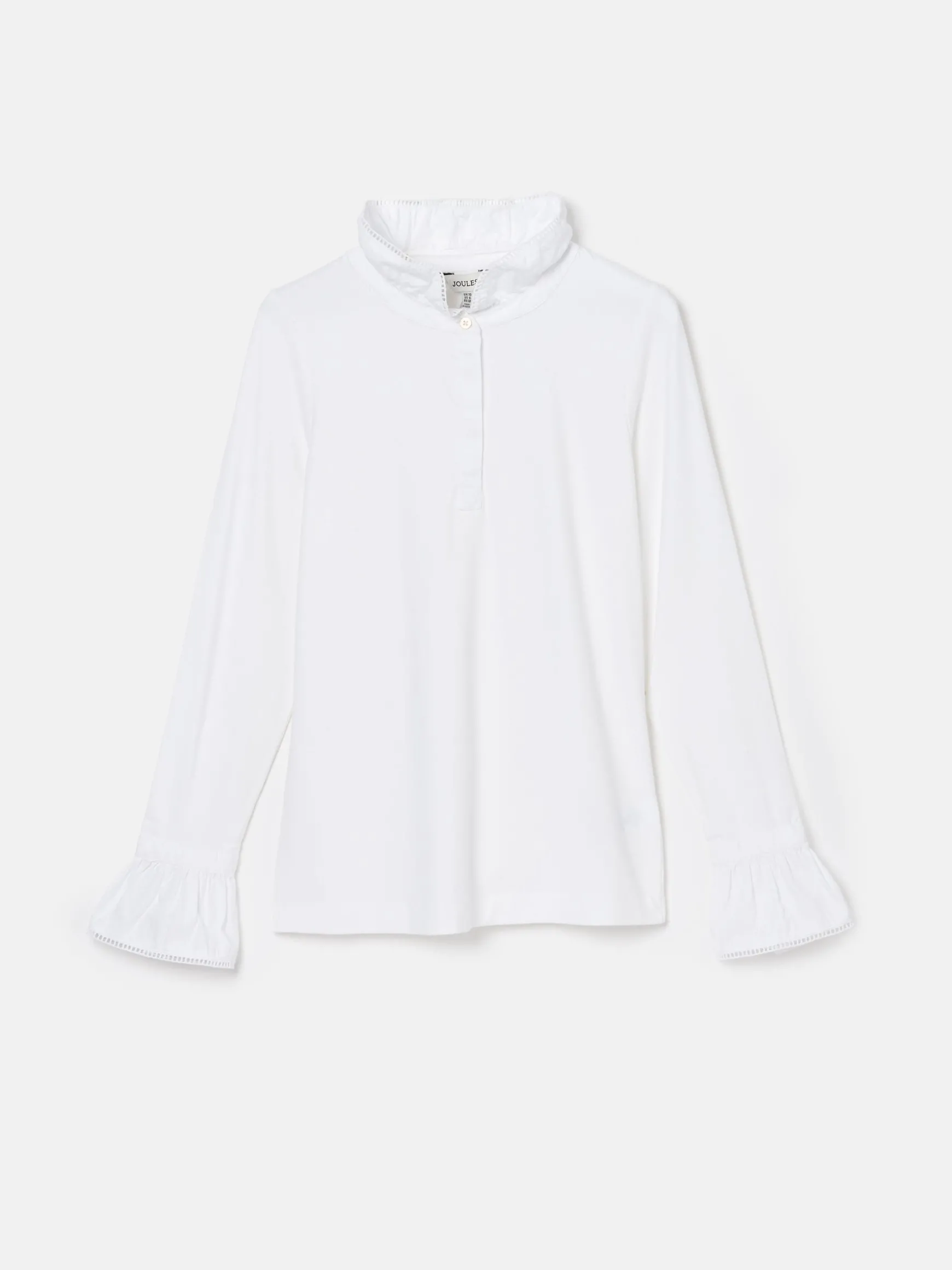 Kate White Long Sleeve Frilled Neck Top