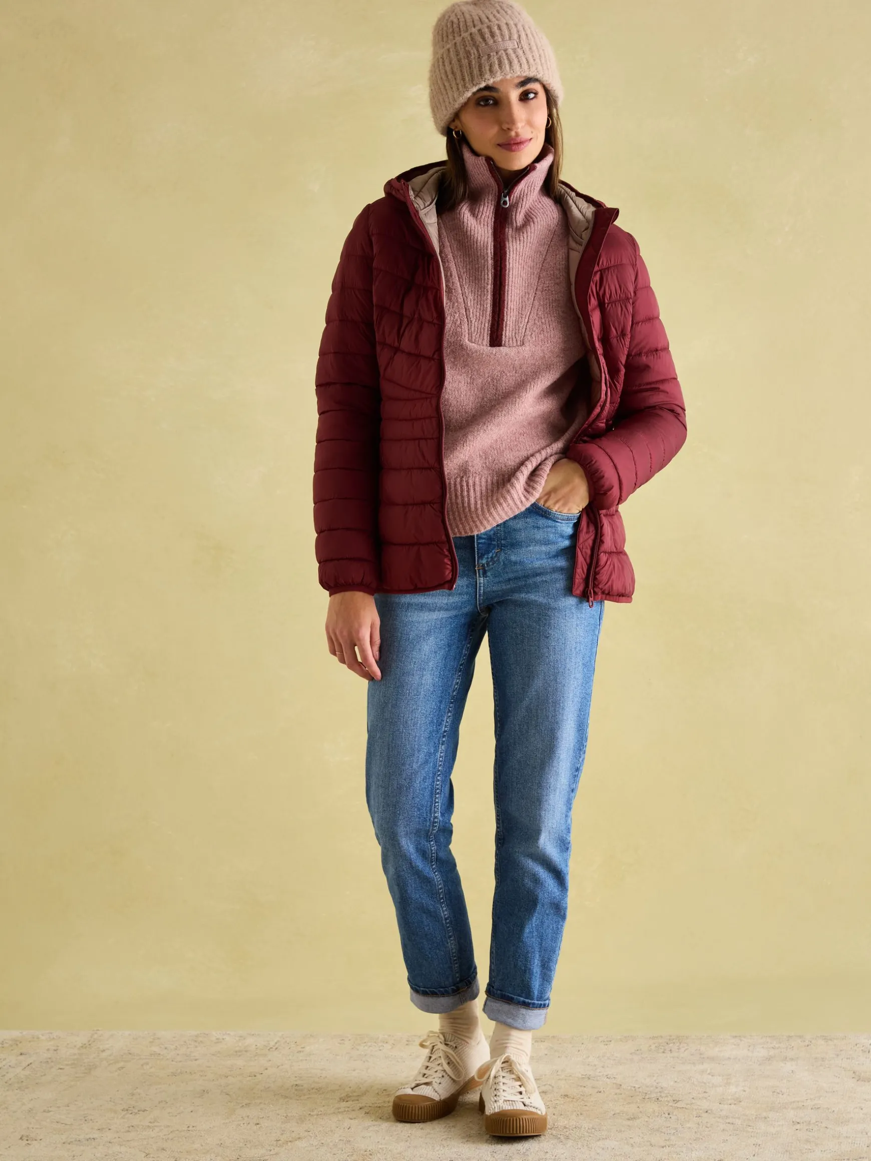 Kenley Dark Red Showerproof Padded Coat with Hood