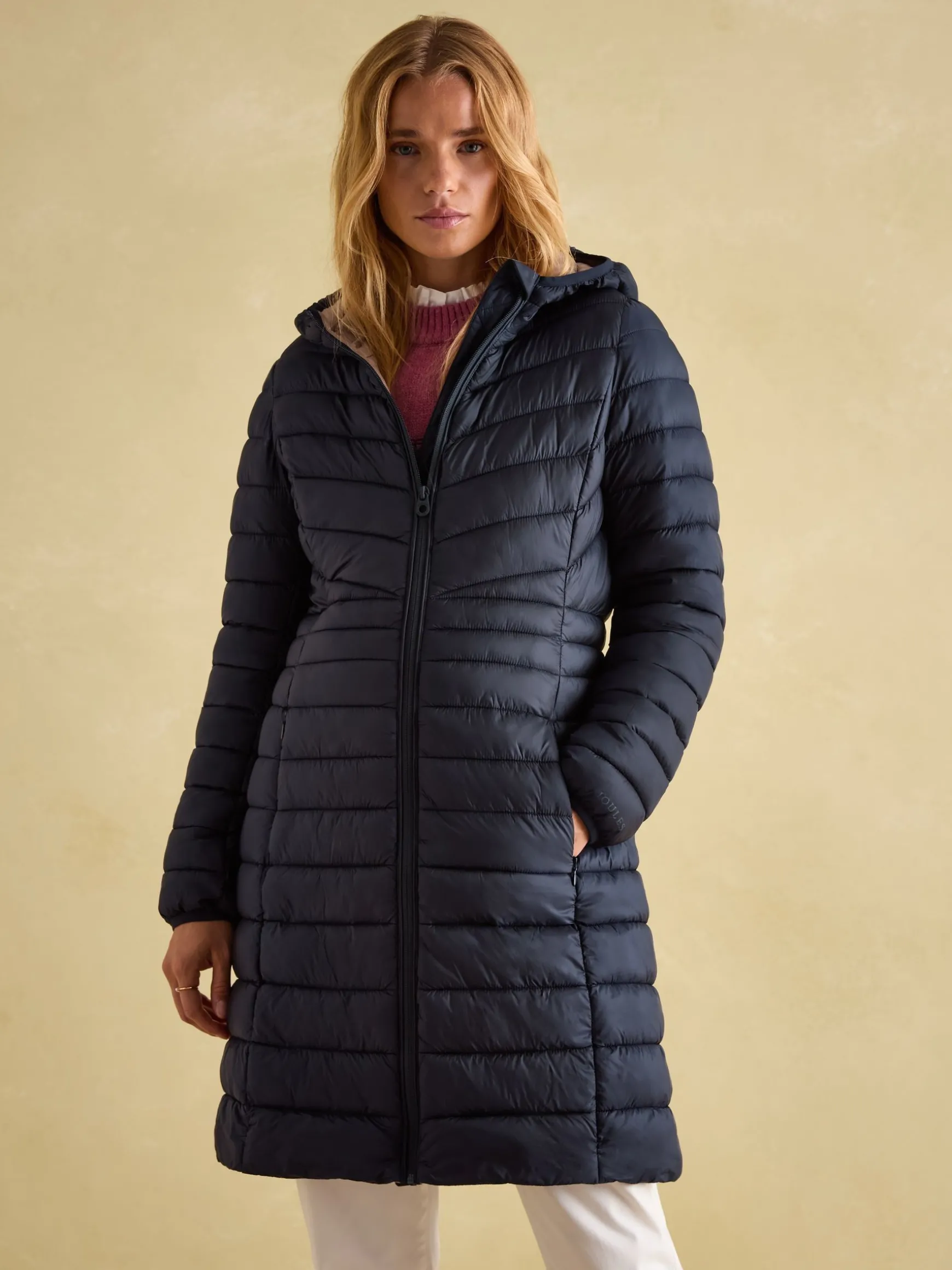 Kenley Navy Showerproof Long Padded Coat with Hood