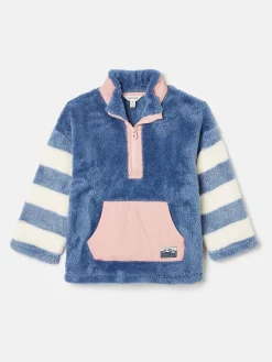 Kids' Always Cosy Blue Colourblock Quarter Zip Borg Fleece