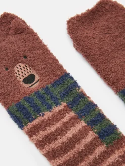 Kids' Fluffy Brown Character Socks