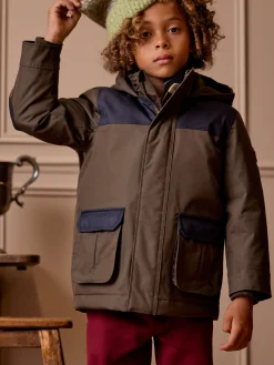 Kids' Ultimate Khaki Green Waterproof Coat with Quilted Lining