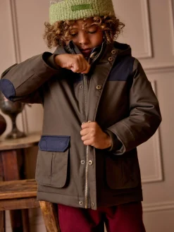 Kids' Ultimate Khaki Green Waterproof Coat with Quilted Lining