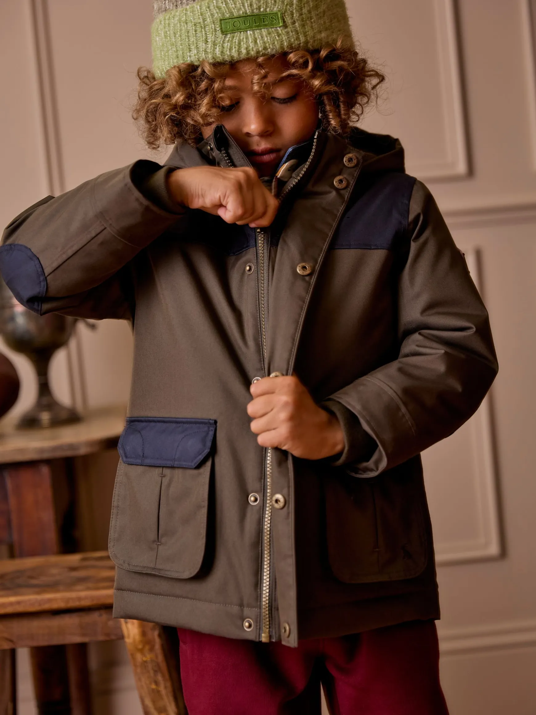Kids' Ultimate Khaki Green Waterproof Coat with Quilted Lining