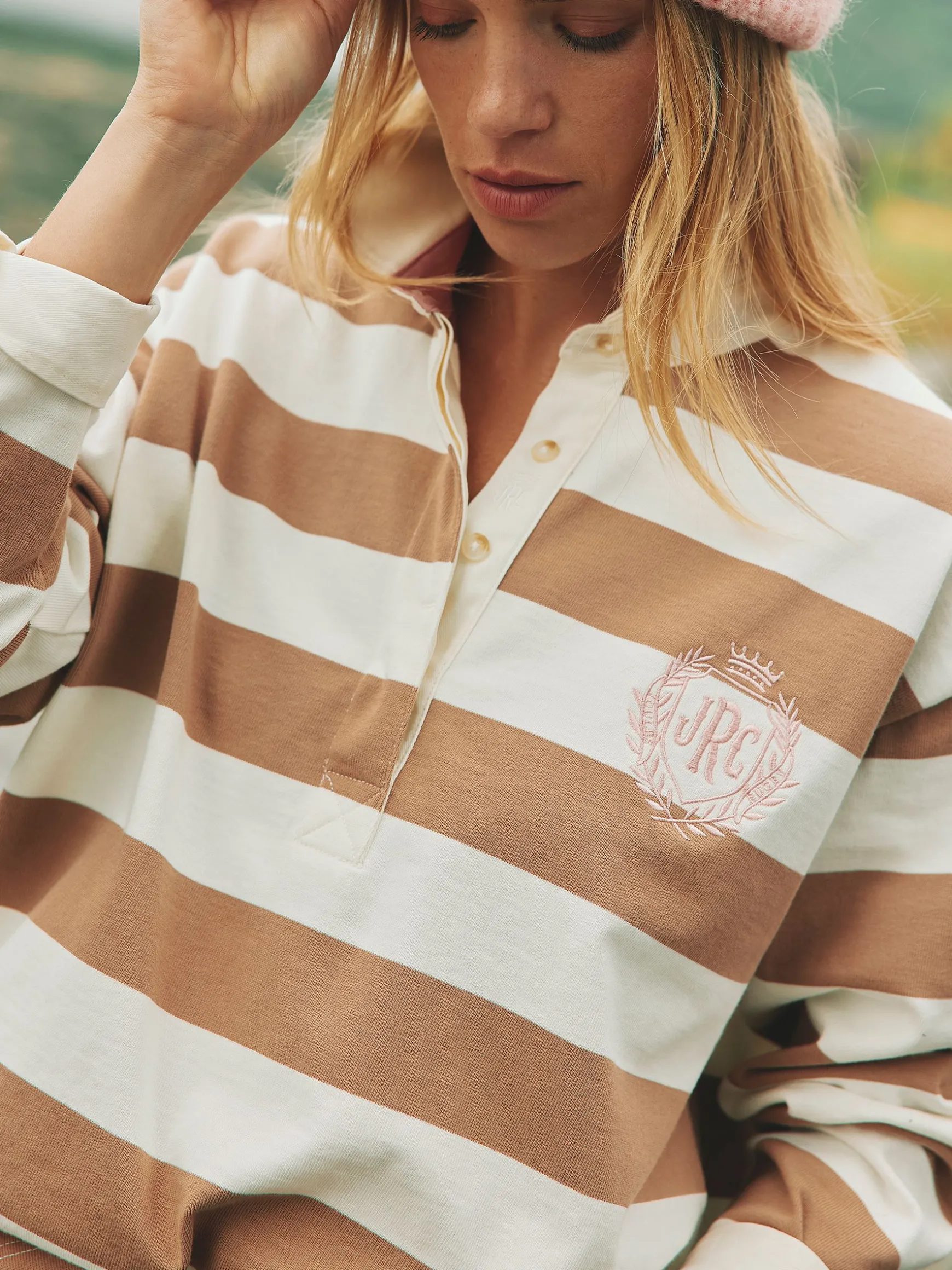 Lara Tan Brown Boxy Fit Rugby Shirt