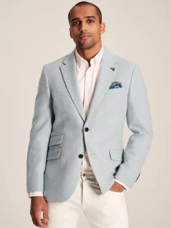 Light Blue Herringbone Texture Slim Fit Blazer