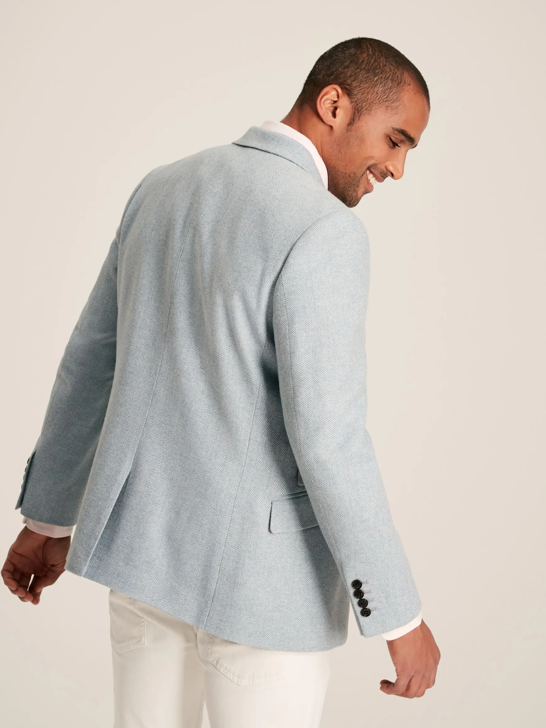 Light Blue Herringbone Texture Slim Fit Blazer