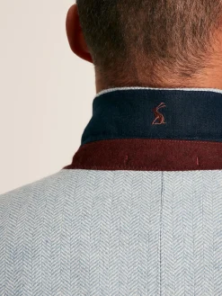 Light Blue Herringbone Texture Slim Fit Blazer