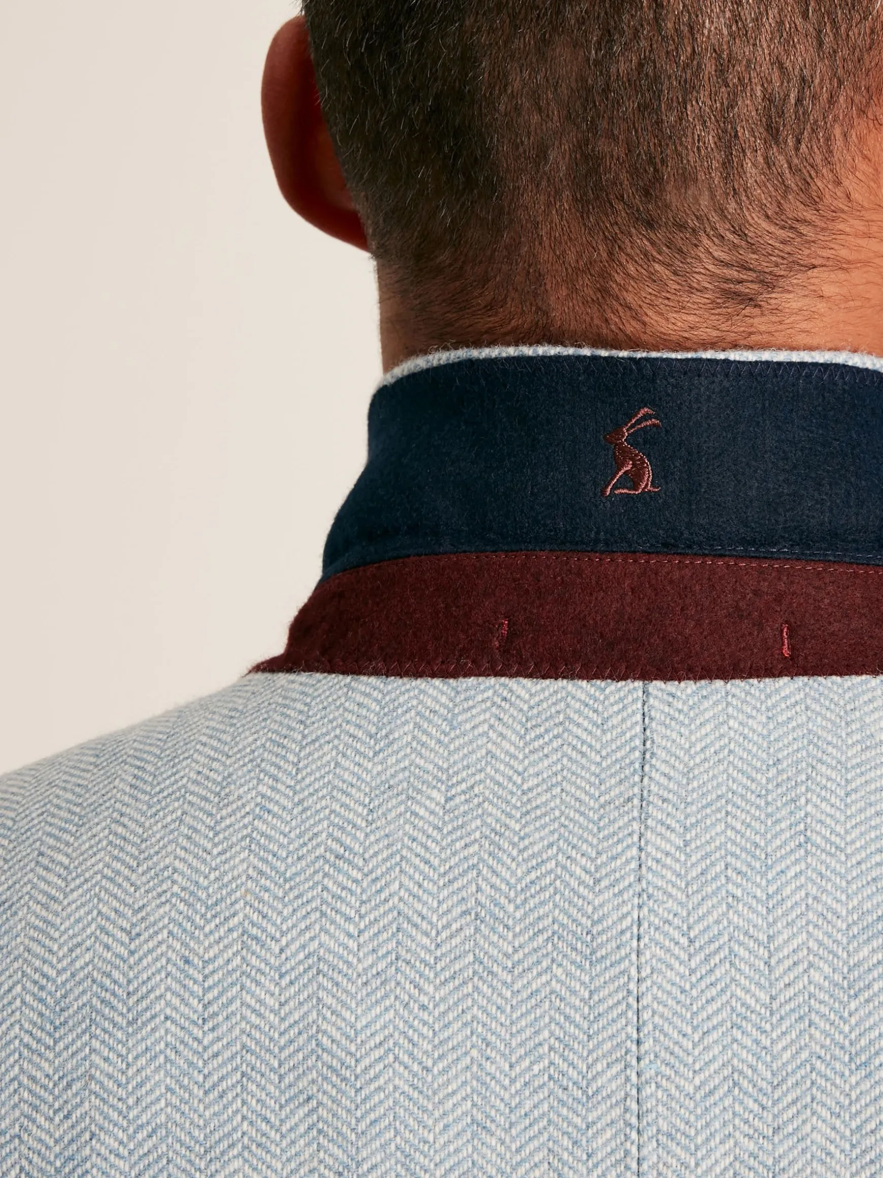 Light Blue Herringbone Texture Slim Fit Blazer