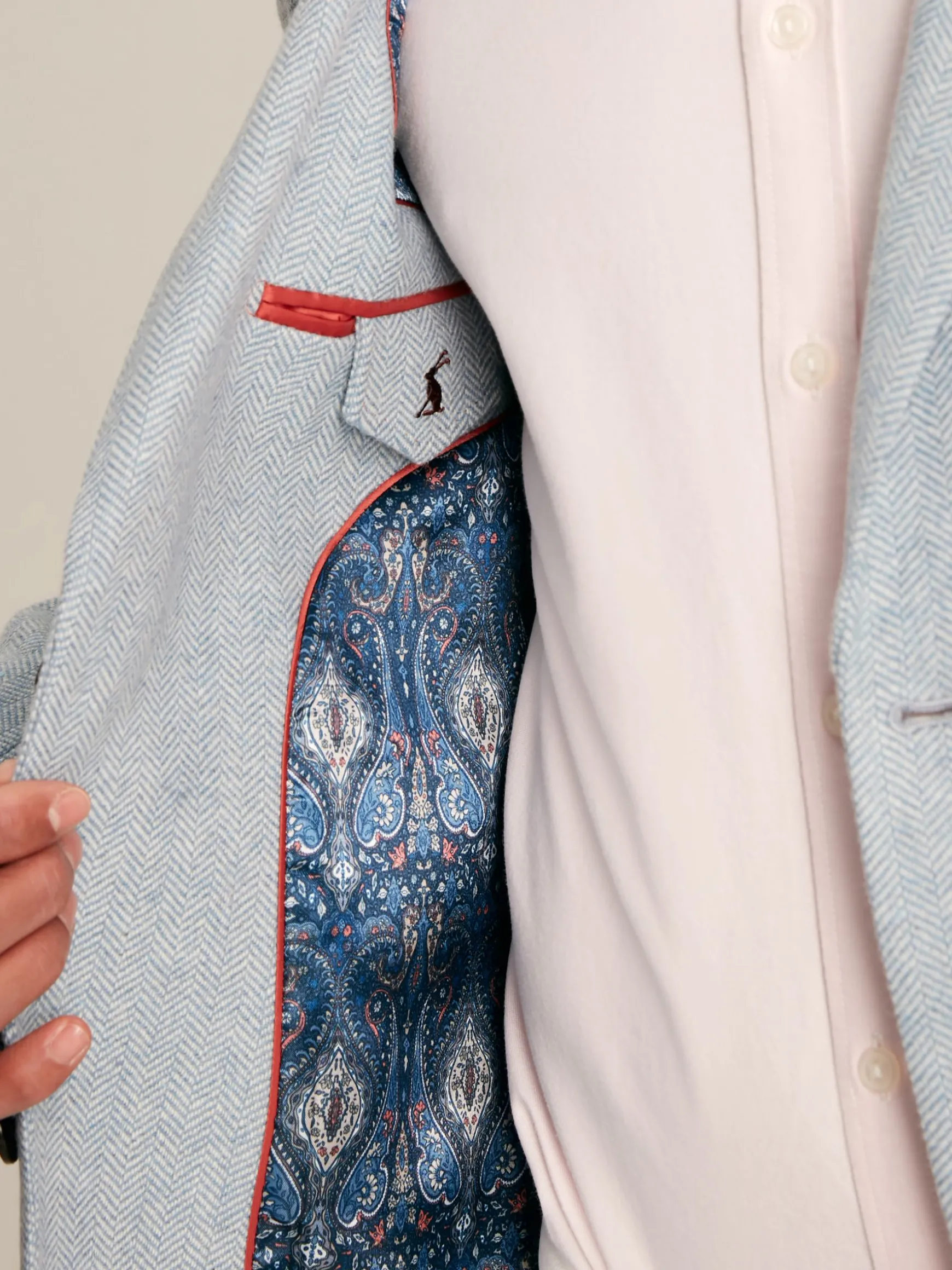 Light Blue Herringbone Texture Slim Fit Blazer