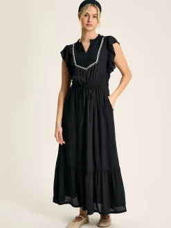 Lillia Navy Blue Tie Waist Tiered Dress