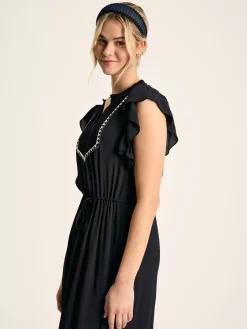 Lillia Navy Blue Tie Waist Tiered Dress