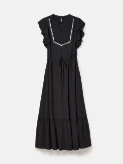 Lillia Navy Blue Tie Waist Tiered Dress