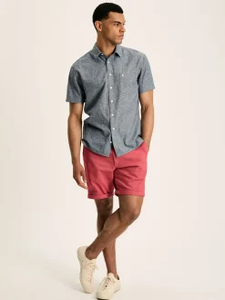 Linen Blend Blue Plain Short Sleeve Shirt