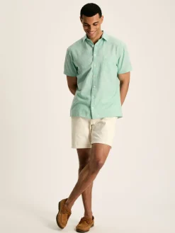 Linen Blend Green Plain Short Sleeve Shirt