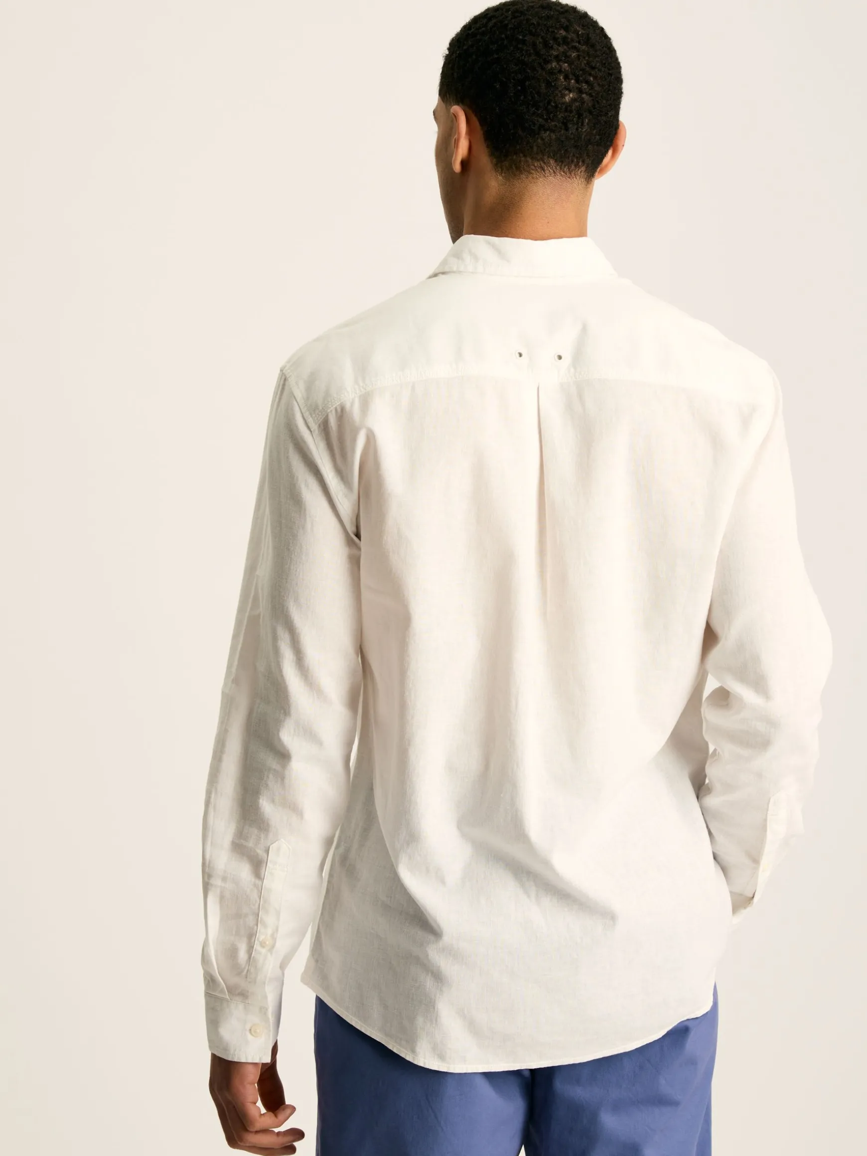 Linen Blend White Plain Long Sleeve Shirt