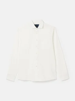 Linen Blend White Plain Long Sleeve Shirt