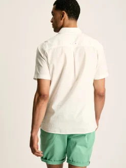 Linen Blend White Plain Short Sleeve Shirt