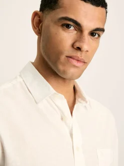 Linen Blend White Plain Short Sleeve Shirt