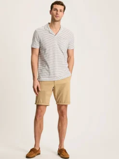 Linen Blend White Striped Polo Shirt