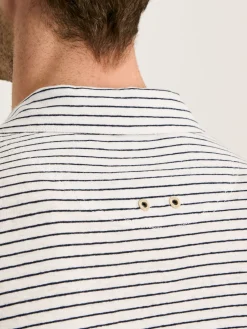 Linen Blend White Striped Polo Shirt