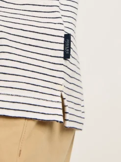Linen Blend White Striped Polo Shirt