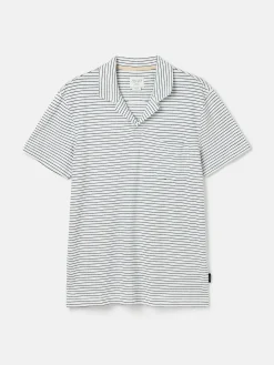 Linen Blend White Striped Polo Shirt