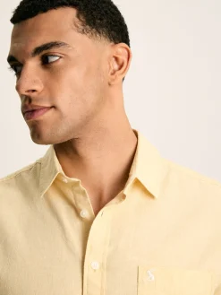 Linen Blend Yellow Plain Short Sleeve Shirt