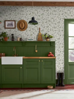 Linen Green Pheasant Print 10M Wallpaper