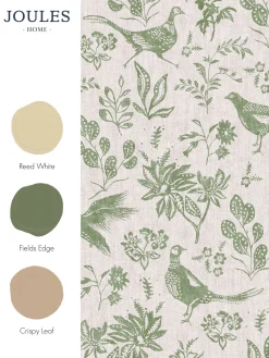 Linen Green Pheasant Print 10M Wallpaper