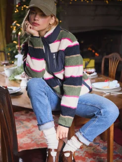 Lottie Multi stripe Borg Fleece Jacket