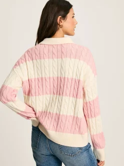 Love All Pink Cable Knit Jumper with Button Collar