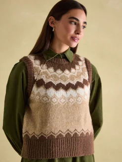Lowry Brown Knitted Fair Isle Vest
