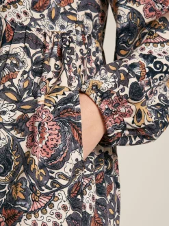 Lucia Brown Floral Frilled Midi Dress