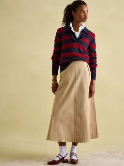 Maddie Red/Navy V Neck Stripe Jumper with Collar