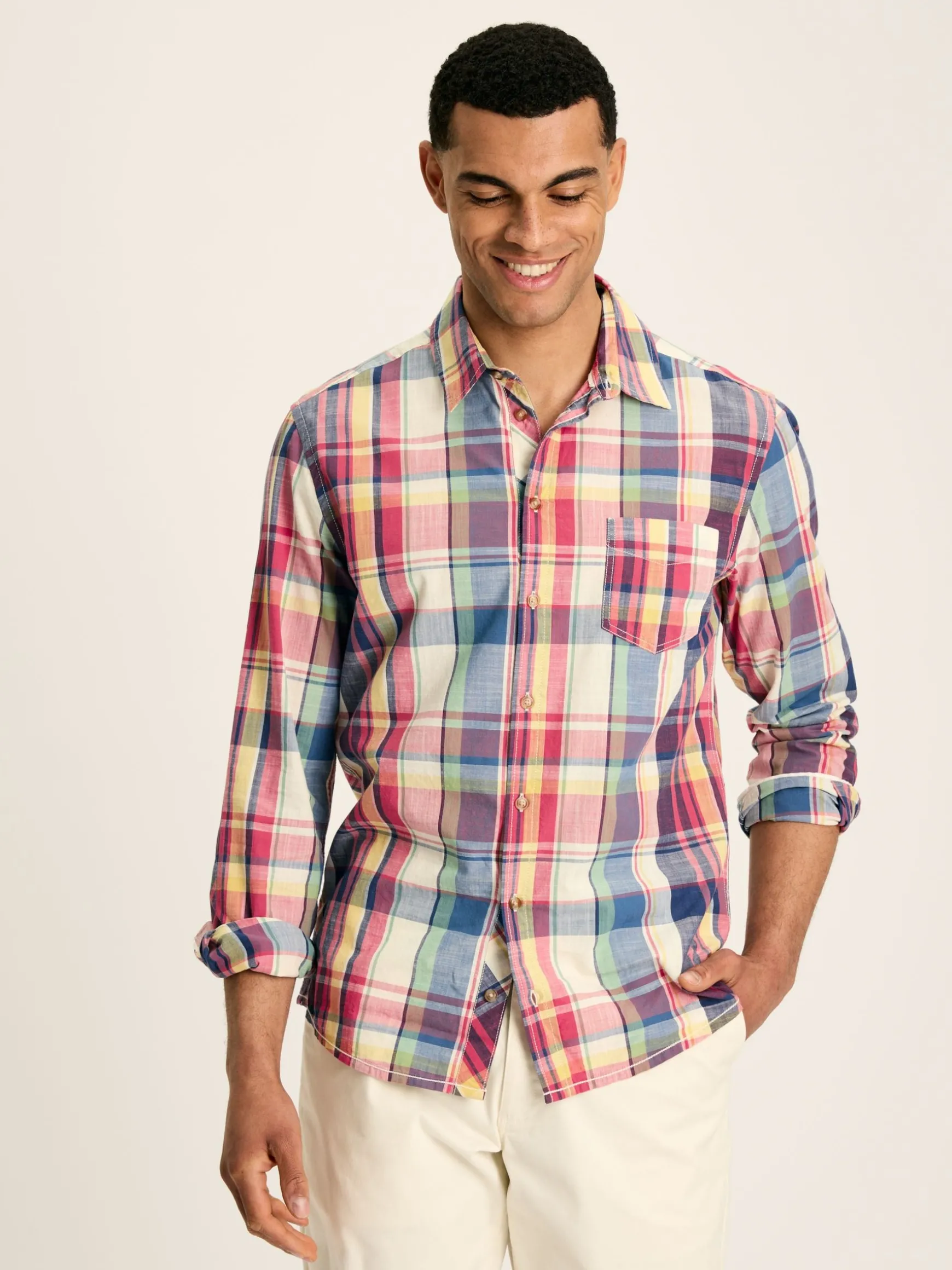 Madras Blue/Pink Long Sleeve Cotton Check Shirt