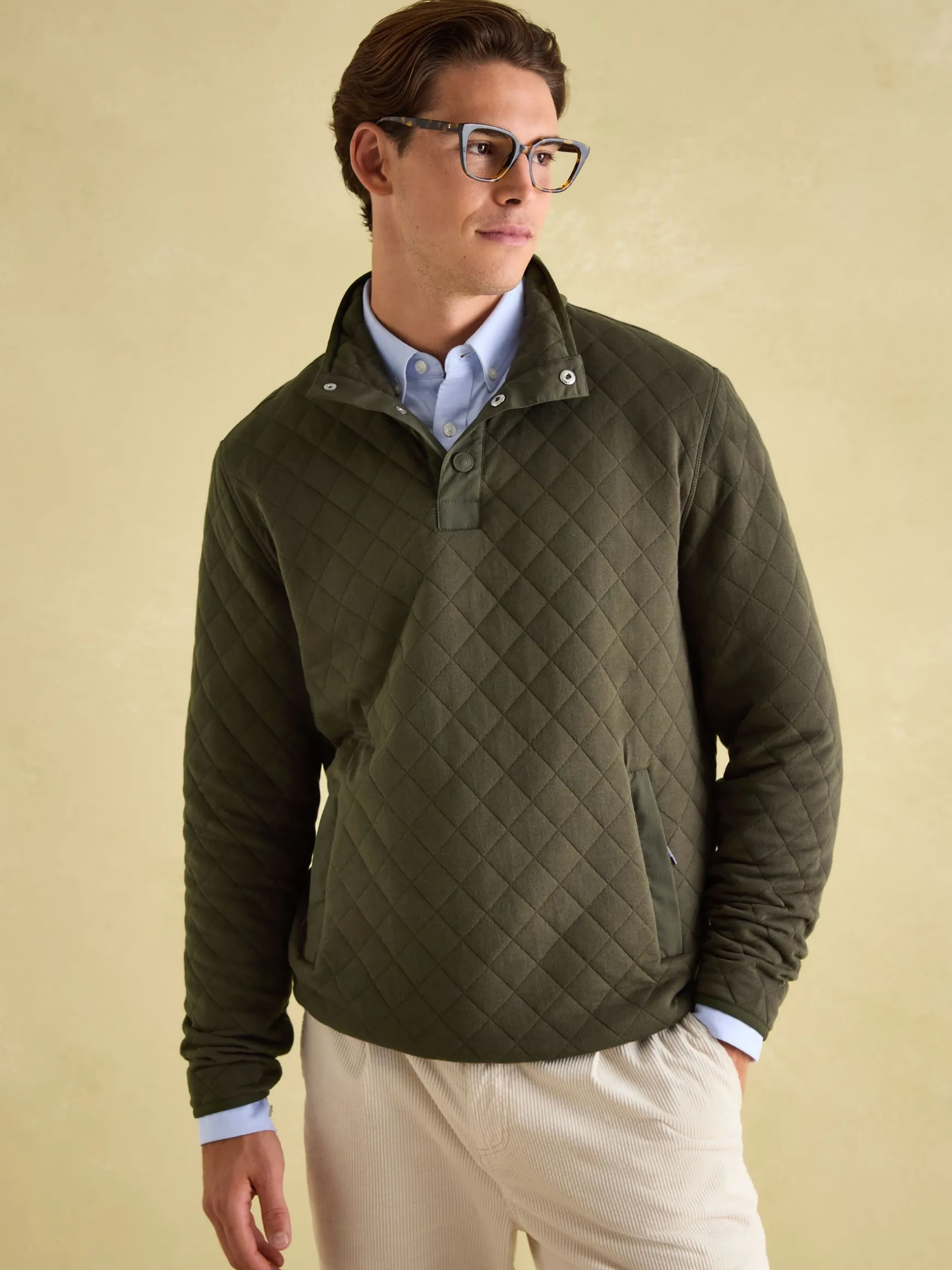 Malton Green Quilted Jersey Pullover Sweatshirt