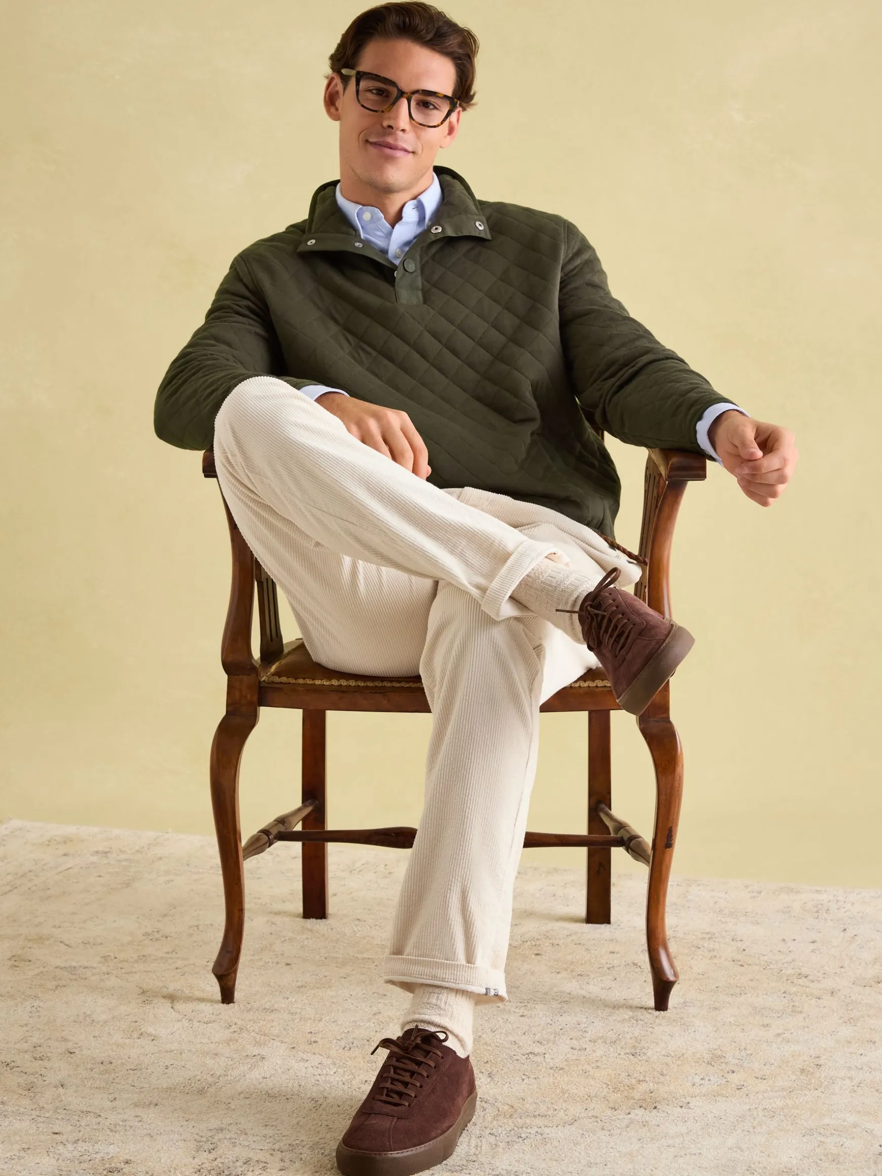 Malton Green Quilted Jersey Pullover Sweatshirt