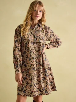 Maple Floral Paisley Corduroy Shirt Dress