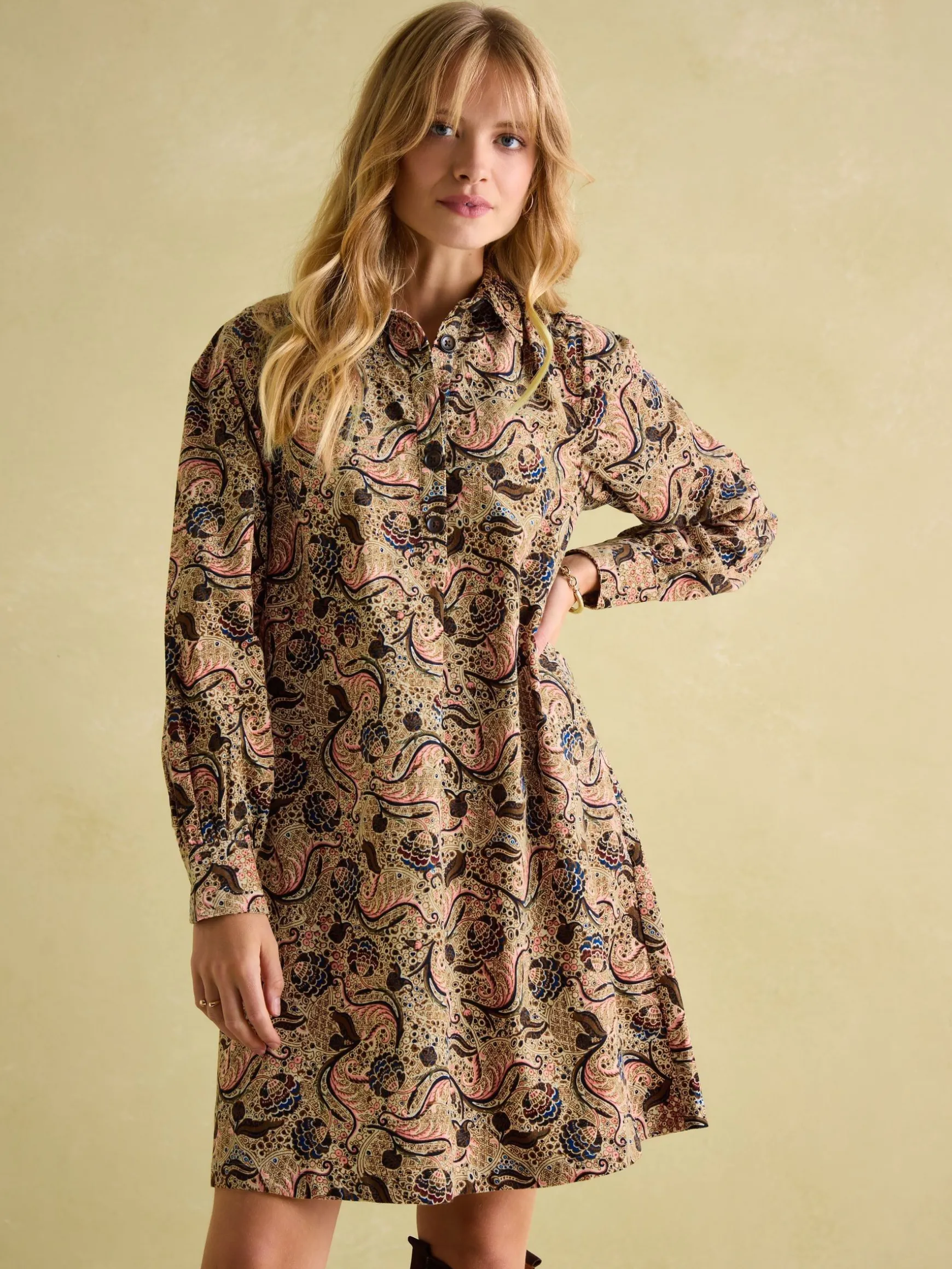 Maple Floral Paisley Corduroy Shirt Dress