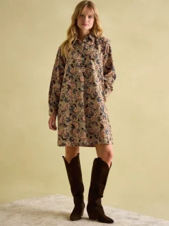 Maple Floral Paisley Corduroy Shirt Dress
