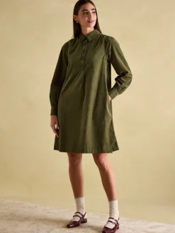 Maple Khaki Green Corduroy Shirt Dress