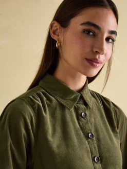 Maple Khaki Green Corduroy Shirt Dress