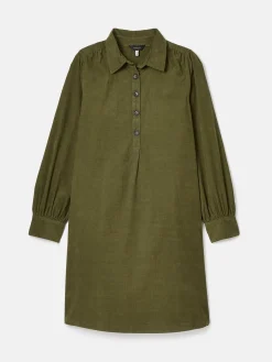Maple Khaki Green Corduroy Shirt Dress